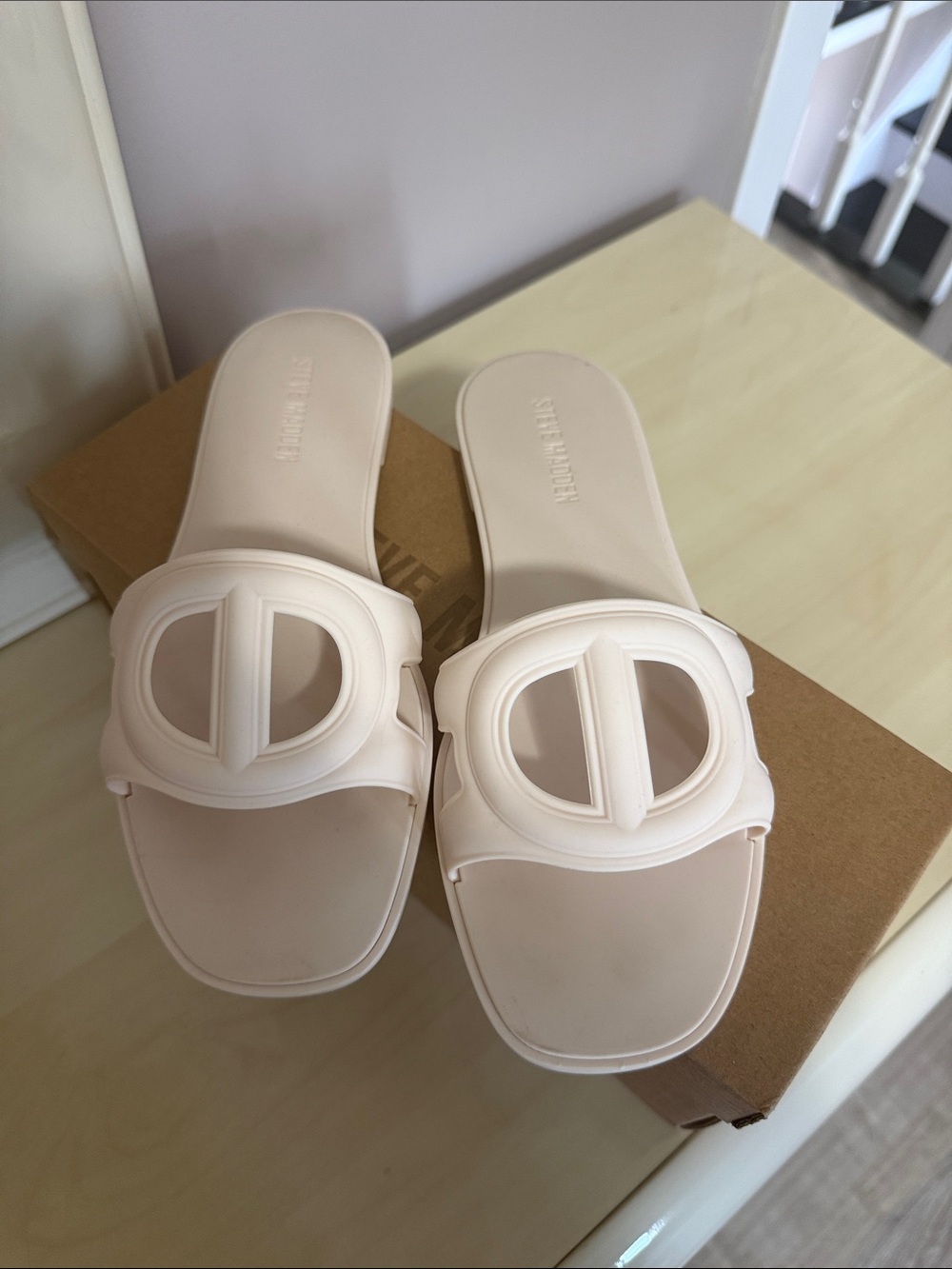 Steve Madden Pale Blush Slip-On Mules with Round Buckle